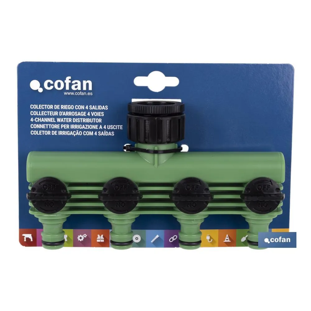 COLECTOR DE RIEGO 4 SALIDAS AJUSTABLES (PACK: 1 UDS) - Almacén de Ferretería Acor