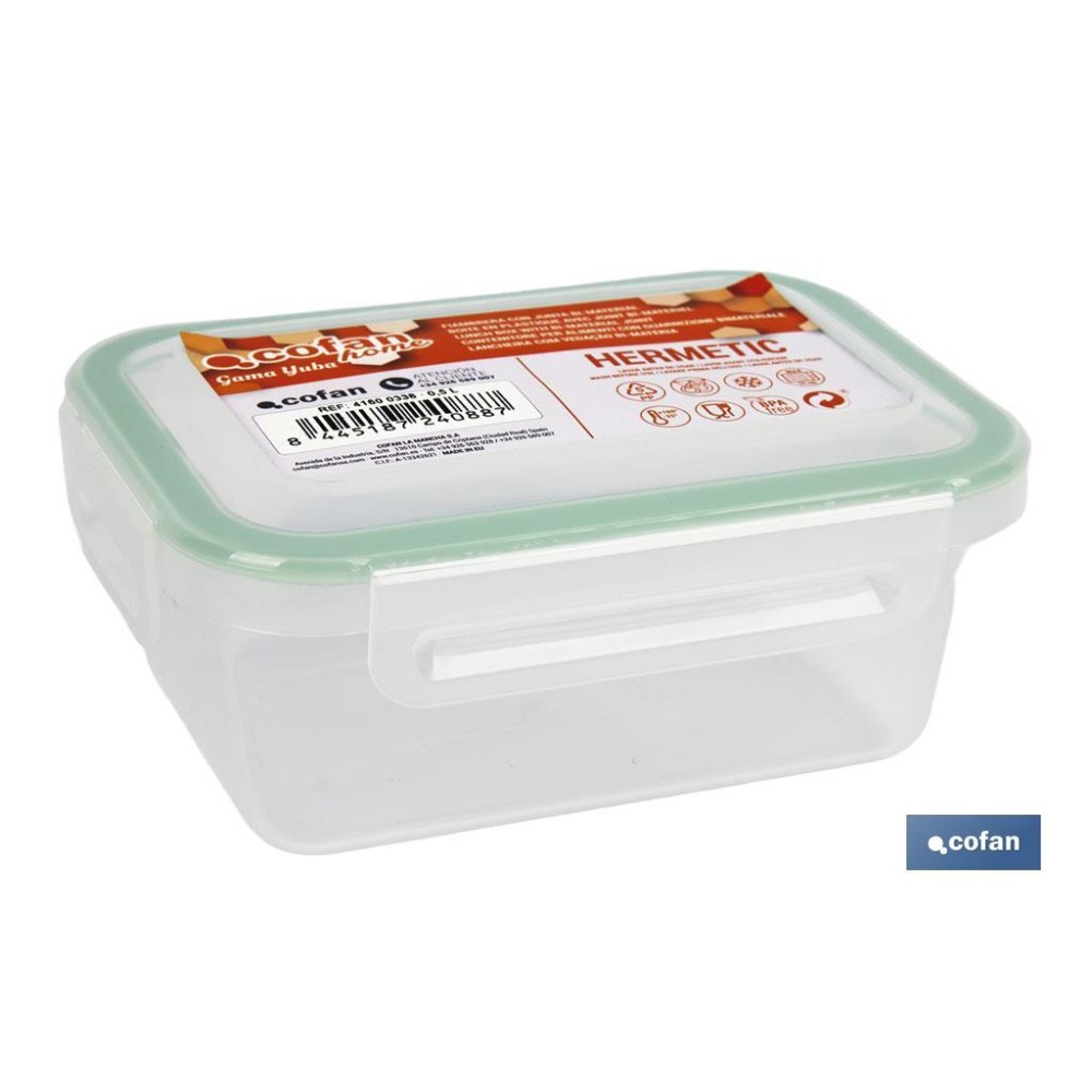 FIAMBRERA VERDE RECTANGULAR CON JUNTA BI-MATERIA MODELO YUBA 0,5 L