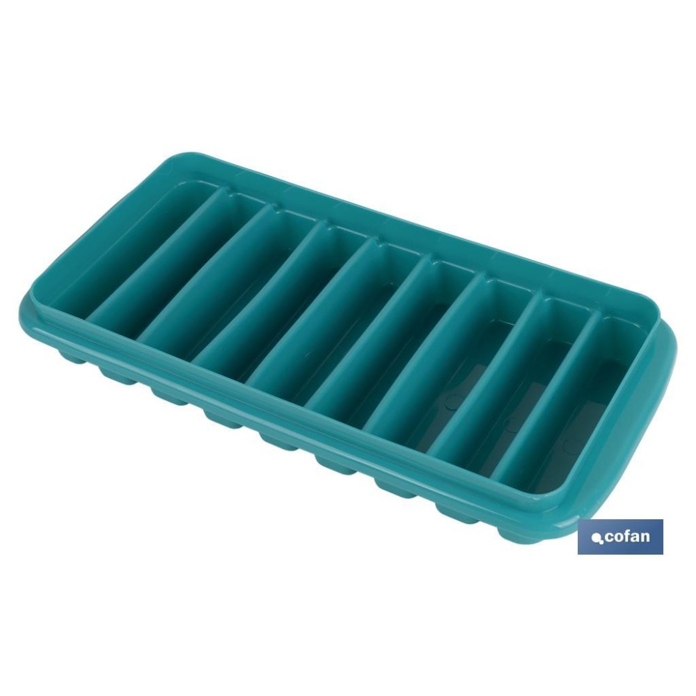 CUBITERA HIELO CON TAPA COLOR TURQUESA 12.5X26X4 cm