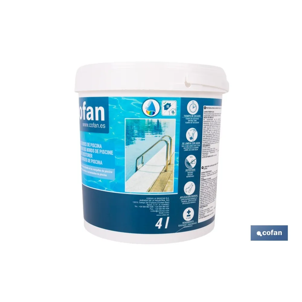 PINTURA ACRÍLICA PARA BORDES DE PISCINAS COLOR BLANCO MATE 4 L (PACK: 1 UDS) - Almacén de Ferretería Acor
