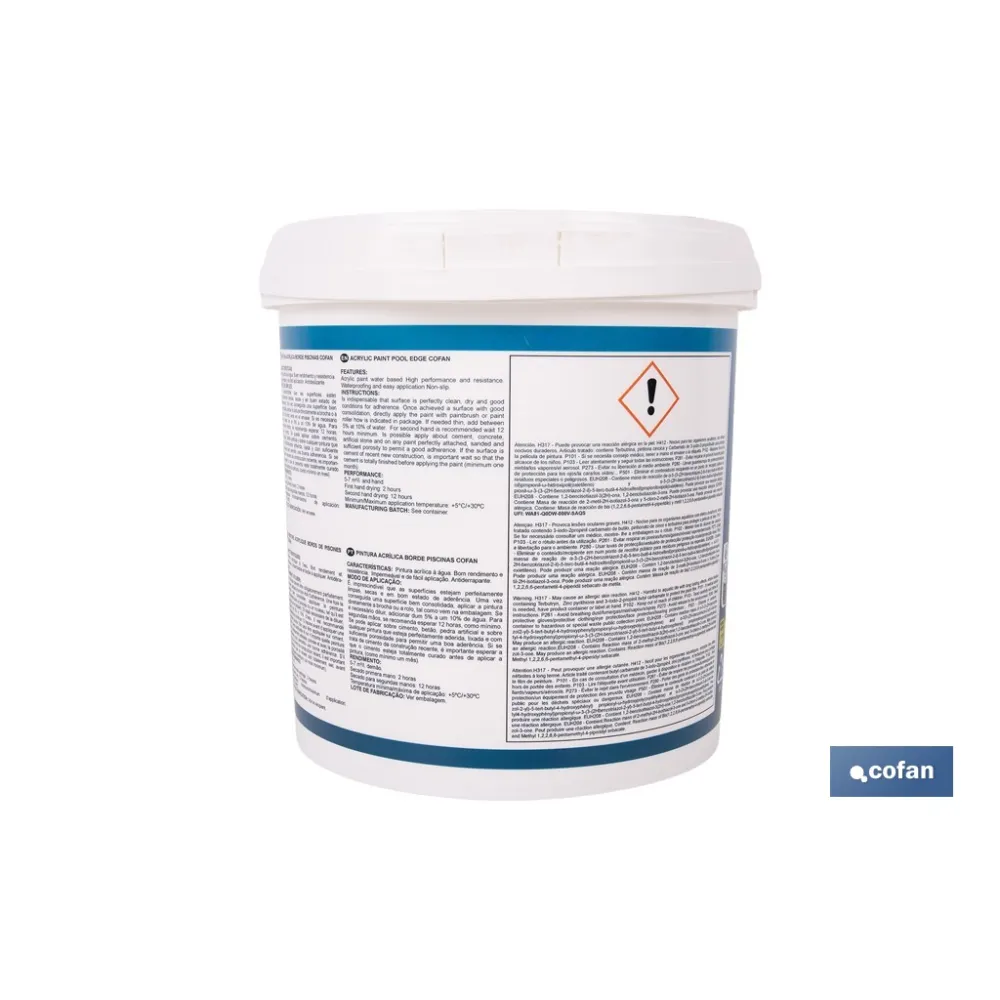 PINTURA ACRÍLICA PARA BORDES DE PISCINAS COLOR BLANCO MATE 4 L (PACK: 1 UDS) - Almacén de Ferretería Acor