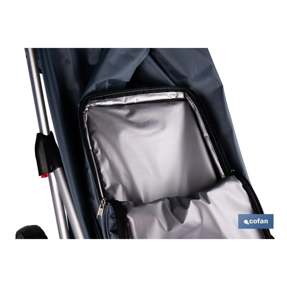 CARRO DE LA COMPRA GRIS ABATIBLE DE ALUMINIO CON 6 RUEDAS GIRATORIAS 53 L