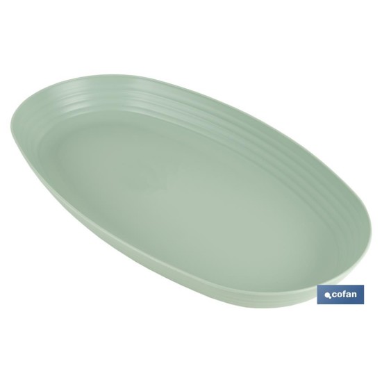 FUENTE OVALADA VERDE AGUA 39 x22x 4,5 cm MODELO NARA 2000ml