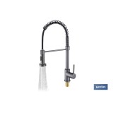 GRIFO DE COCINA MONOMANDO CON ROCIADOR GRIS ANTRACITA