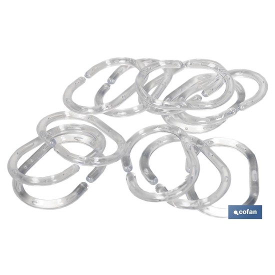 PACK 12 ANILLAS CORTINAS BAÑO TRANSPARENTE