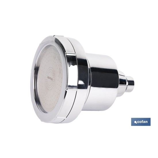 ROCIADOR DE DUCHA CON 15 FILTROS COLOR INOX. 11,5 X 13,5 CM