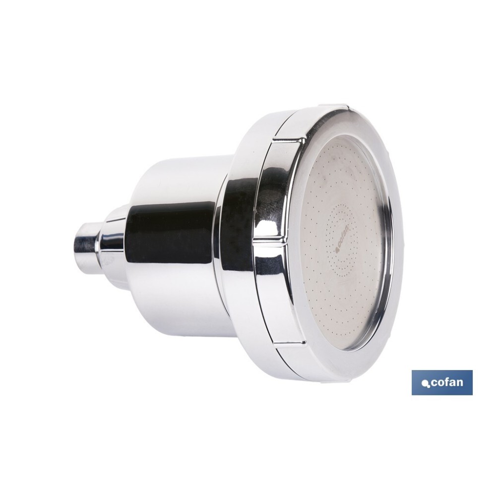 ROCIADOR DE DUCHA CON 15 FILTROS COLOR INOX. 11,5 X 13,5 CM