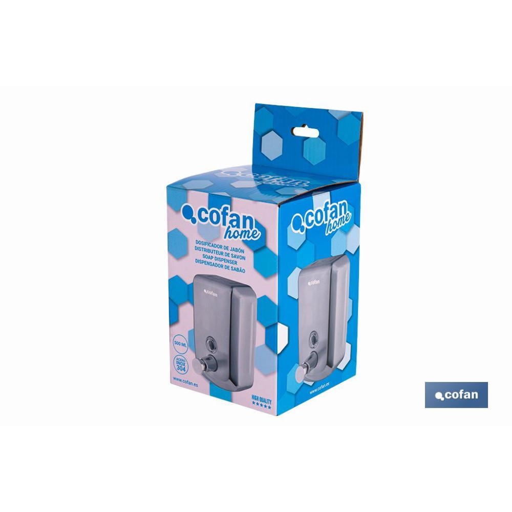 DOSIFICADOR DE JABÓN EN ACERO INOXIDABLE 304 CEPILLADO 500 ML 10 X 6 X 15,5 CM