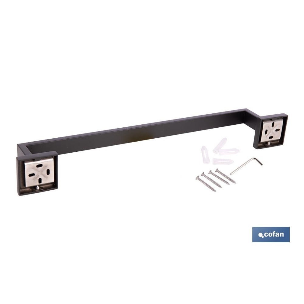 TOALLERO NEGRO MATE DE ACERO CON DISEÑO CUADRADO GAMA FAIAL 45 X 8 X 5,5 CM