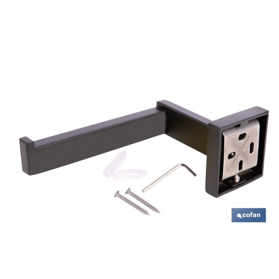 PORTARROLLOS/TOALLERO NEGRO MATE DE ACERO CON DISEÑO CUADRADO GAMA FAIAL 16 X 8 X 5,5 CM