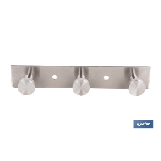 PERCHERO DE PARED DE ACERO INOXIDABLE 304 CON 3 POMOS 15,6 X 2,7 X 2,8 CM