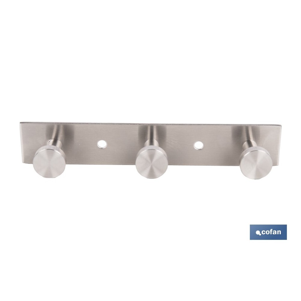 PERCHERO DE PARED DE ACERO INOXIDABLE 304 CON 3 POMOS 15,6 X 2,7 X 2,8 CM