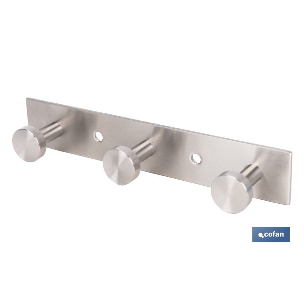 PERCHERO DE PARED DE ACERO INOXIDABLE 304 CON 3 POMOS 15,6 X 2,7 X 2,8 CM