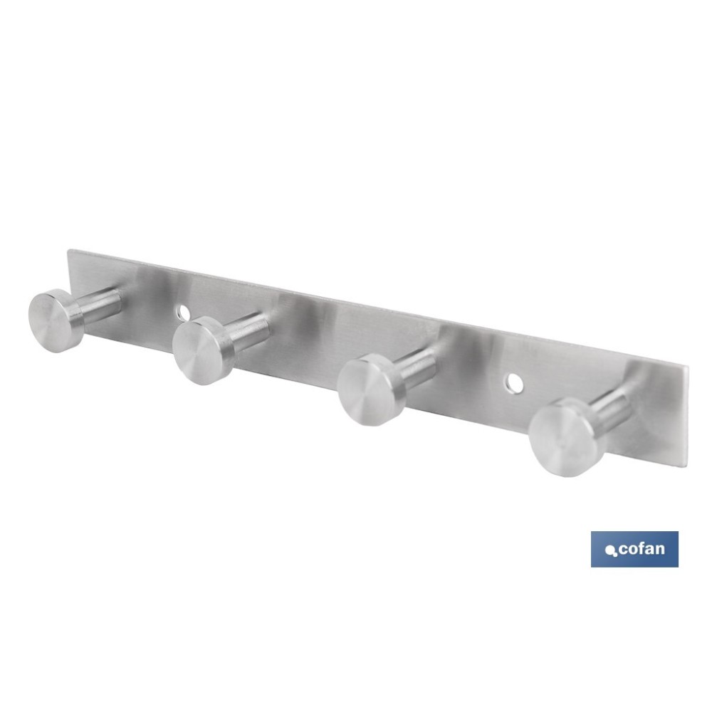 PERCHERO DE PARED DE ACERO INOXIDABLE 304 CON 4 POMOS 21,6 X 2,7 X 2,8 CM
