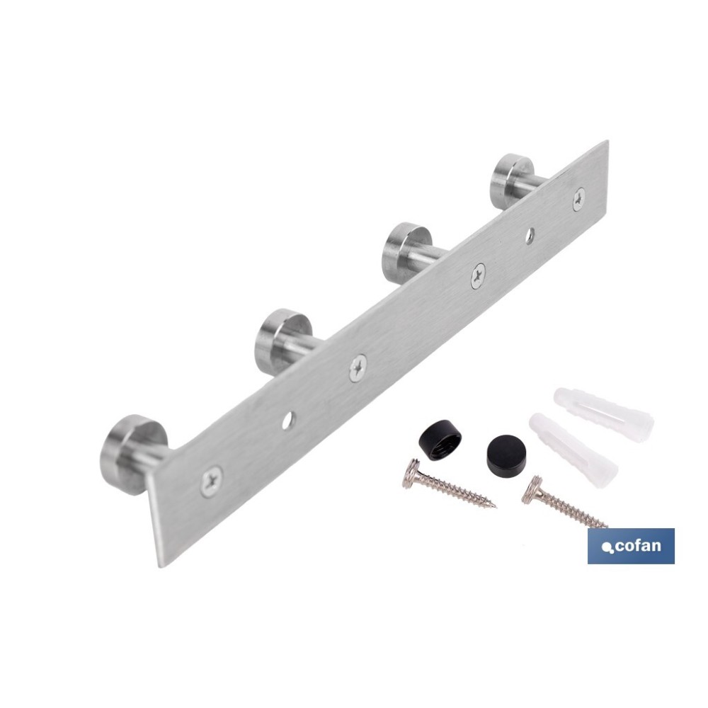 PERCHERO DE PARED DE ACERO INOXIDABLE 304 CON 4 POMOS 21,6 X 2,7 X 2,8 CM