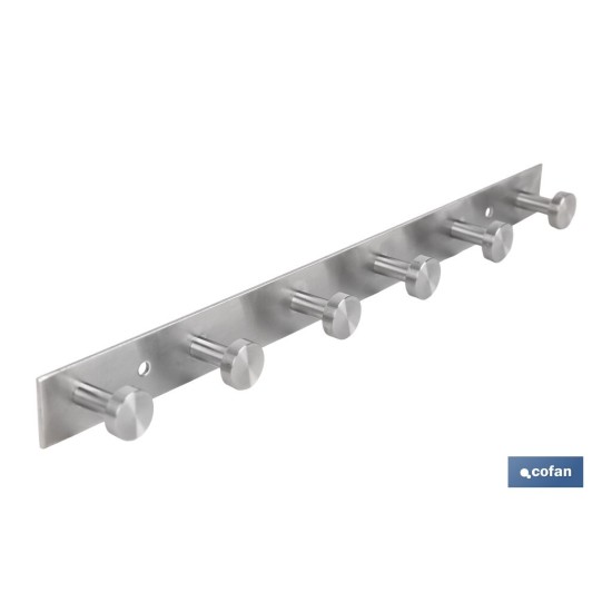 PERCHERO DE PARED DE ACERO INOXIDABLE 304 CON 6 POMOS 33,51 X 2,7 X 2,8 CM