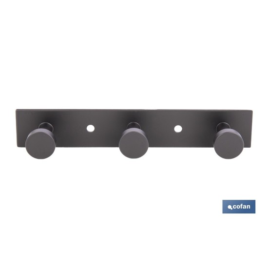 PERCHERO DE PARED NEGRO DE ACERO CON 3 POMOS 15,6 X 2,7 X 2,8 CM