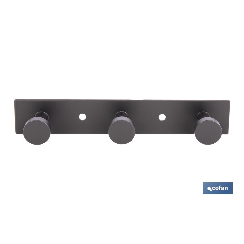 PERCHERO DE PARED NEGRO DE ACERO CON 3 POMOS 15,6 X 2,7 X 2,8 CM