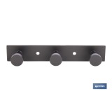 PERCHERO DE PARED NEGRO DE ACERO CON 3 POMOS 15,6 X 2,7 X 2,8 CM