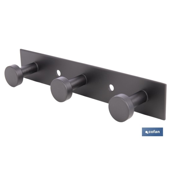 PERCHERO DE PARED NEGRO DE ACERO CON 3 POMOS 15,6 X 2,7 X 2,8 CM