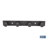 PERCHERO DE PARED NEGRO DE ACERO CON 4 POMOS 21,6 X 2,7 X 2,8 CM