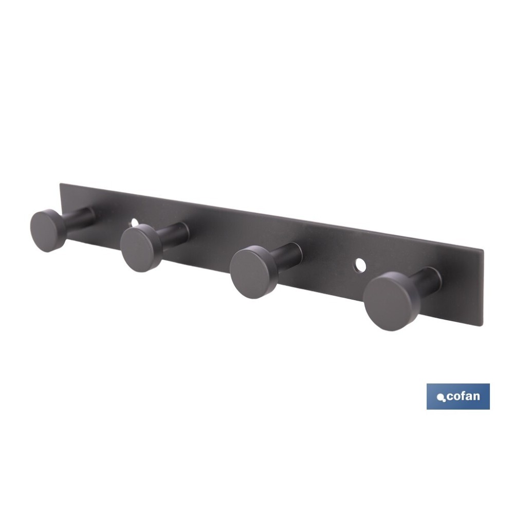 PERCHERO DE PARED NEGRO DE ACERO CON 4 POMOS 21,6 X 2,7 X 2,8 CM