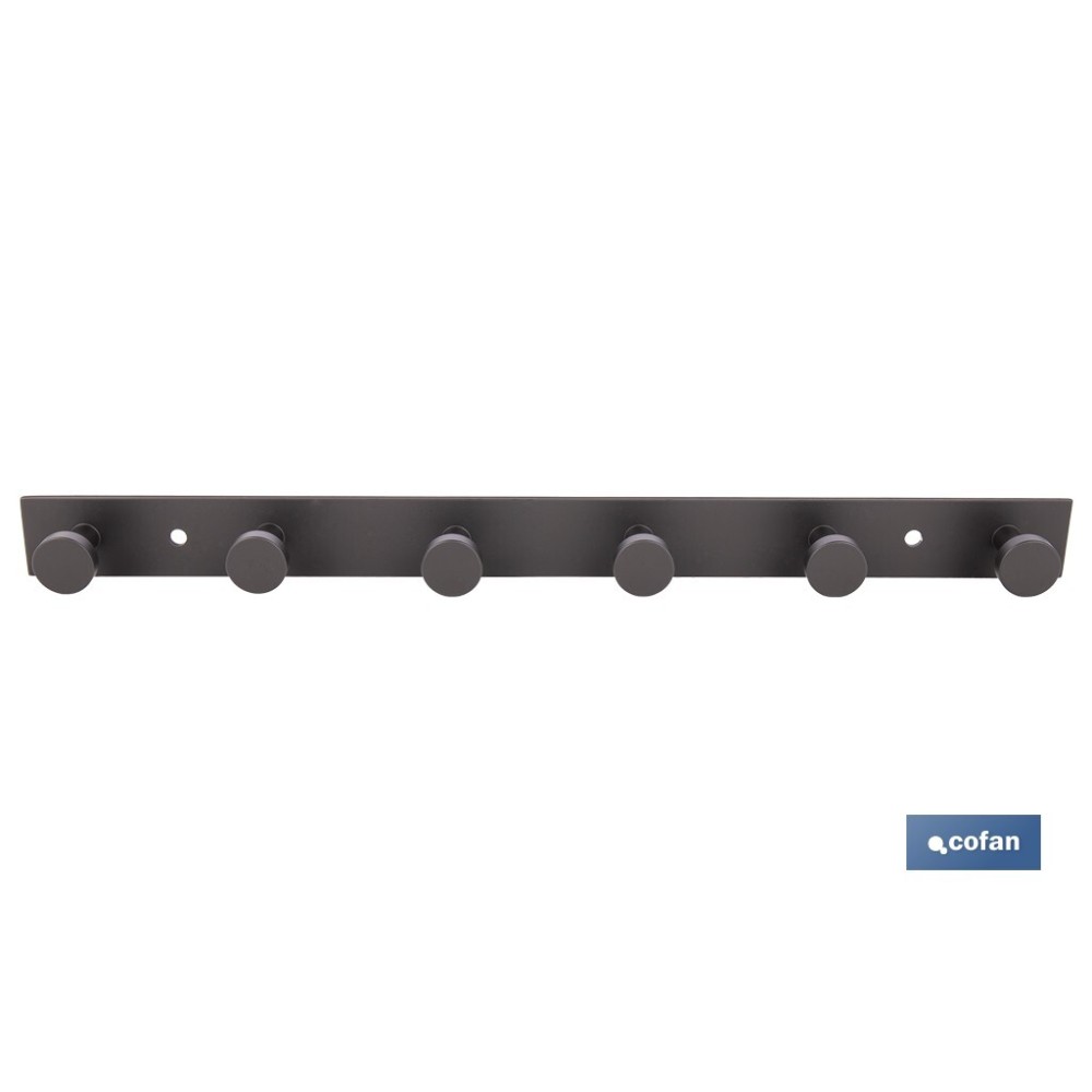 PERCHERO DE PARED NEGRO DE ACERO CON 6 POMOS 33,51 X 2,7 X 2,8 CM