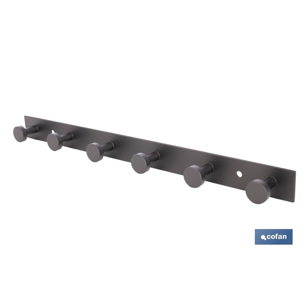 PERCHERO DE PARED NEGRO DE ACERO CON 6 POMOS 33,51 X 2,7 X 2,8 CM