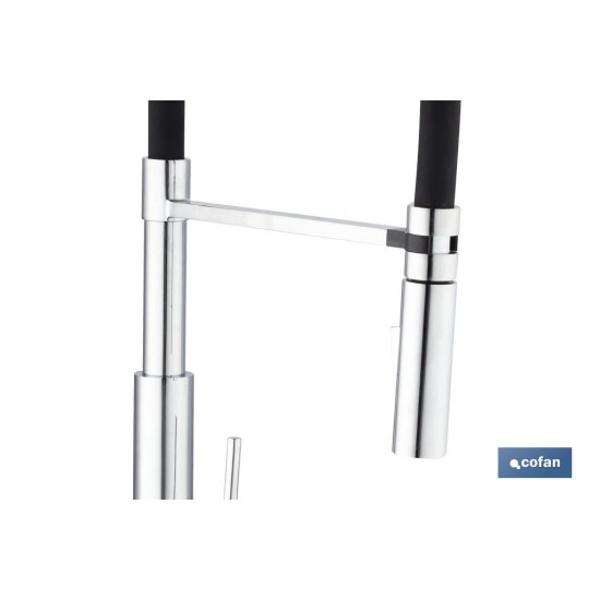 GRIFO COCINA MONOMANDO TUBO FLEXIBLE NEGRO 25 mm