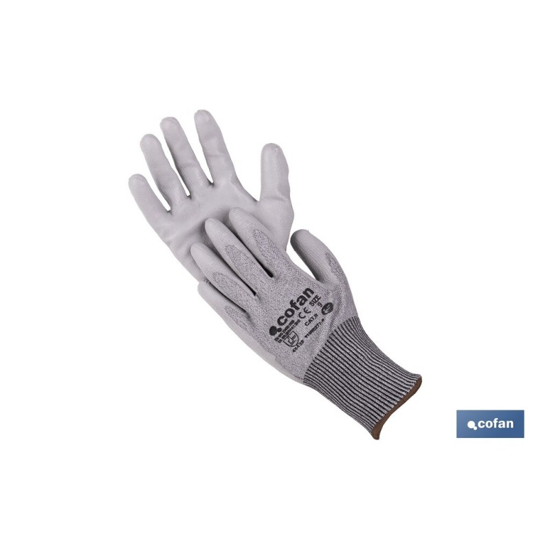 GUANTE ANTICORTE IMPREGNADO PU GRIS T-8 venta unitaria