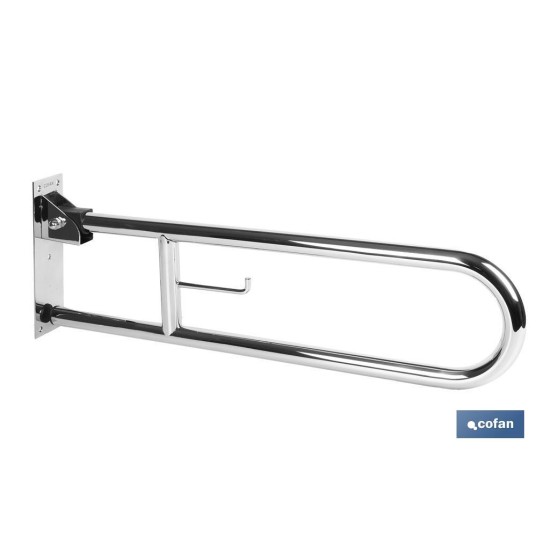 BARRA ABATIBLE PARA APOYO CON ACCESORIO DE PAPEL HIGIENICO 74 cm