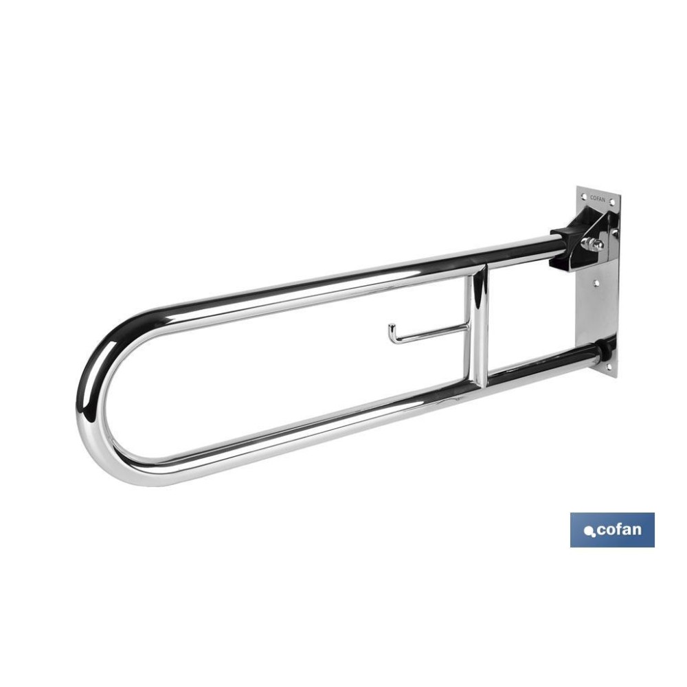 BARRA ABATIBLE PARA APOYO CON ACCESORIO DE PAPEL HIGIENICO 74 cm