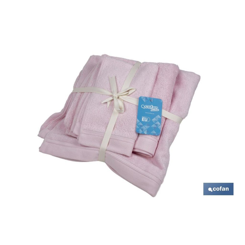 JUEGO DE 3 TOALLAS ROSA CLARO 580 G/M2 GAMA FLOR 30X50  50X100  70X140 CM