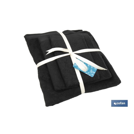 JUEGO DE 3  TOALLAS NEGRO 580 G/M2 GAMA BRILLANTE 30X50  50X100  70X140 CM