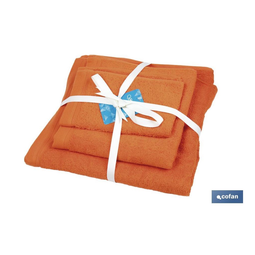 JUEGO DE 3 TOALLAS NARANJA 580 G/M2  GAMA AMANECER 30X50  50X100  70X140 CM