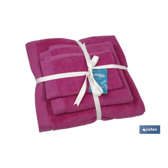 JUEGO DE 3  TOALLAS FUCSIA 580 G/M2  GAMA PRIMAVERA 30X50  50X100  70X140 CM