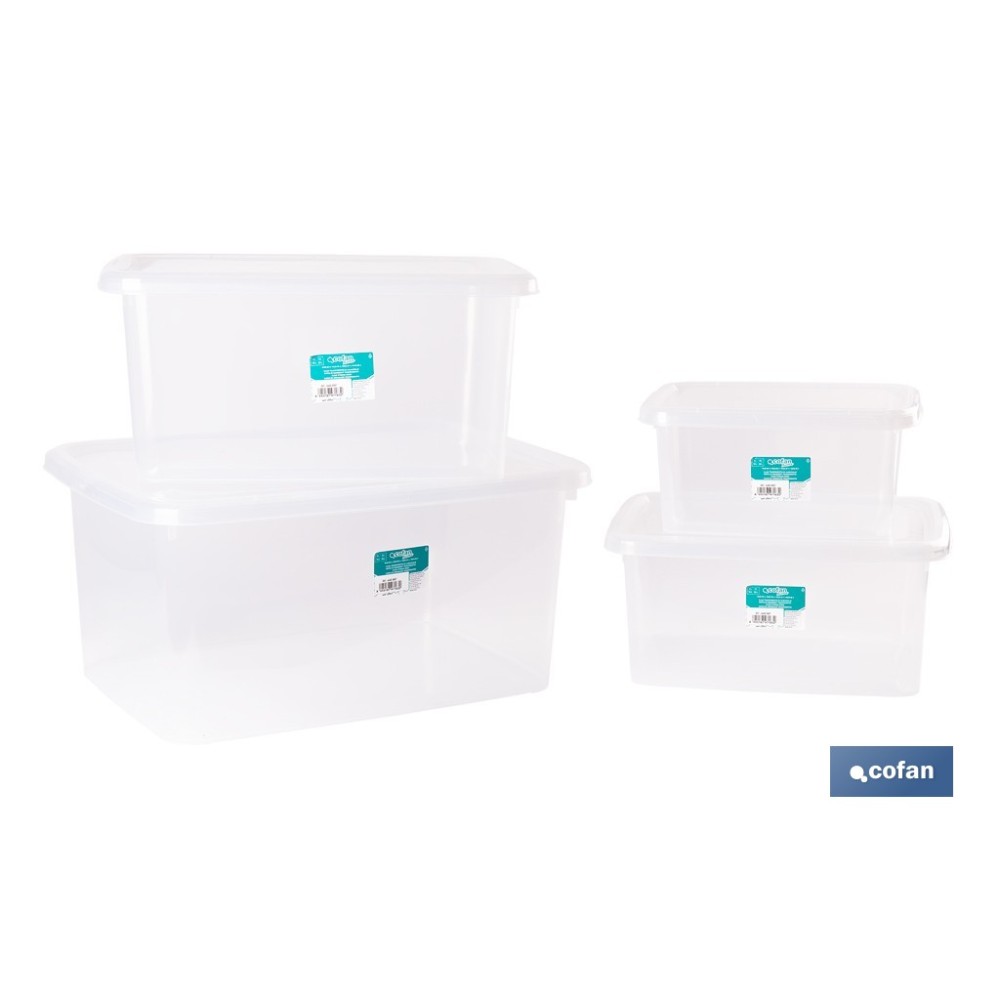 PACK DE 4 CAJAS DE ALMACENAJE TRANSPARENTES 4 L + 8 L + 15 L + 26 L