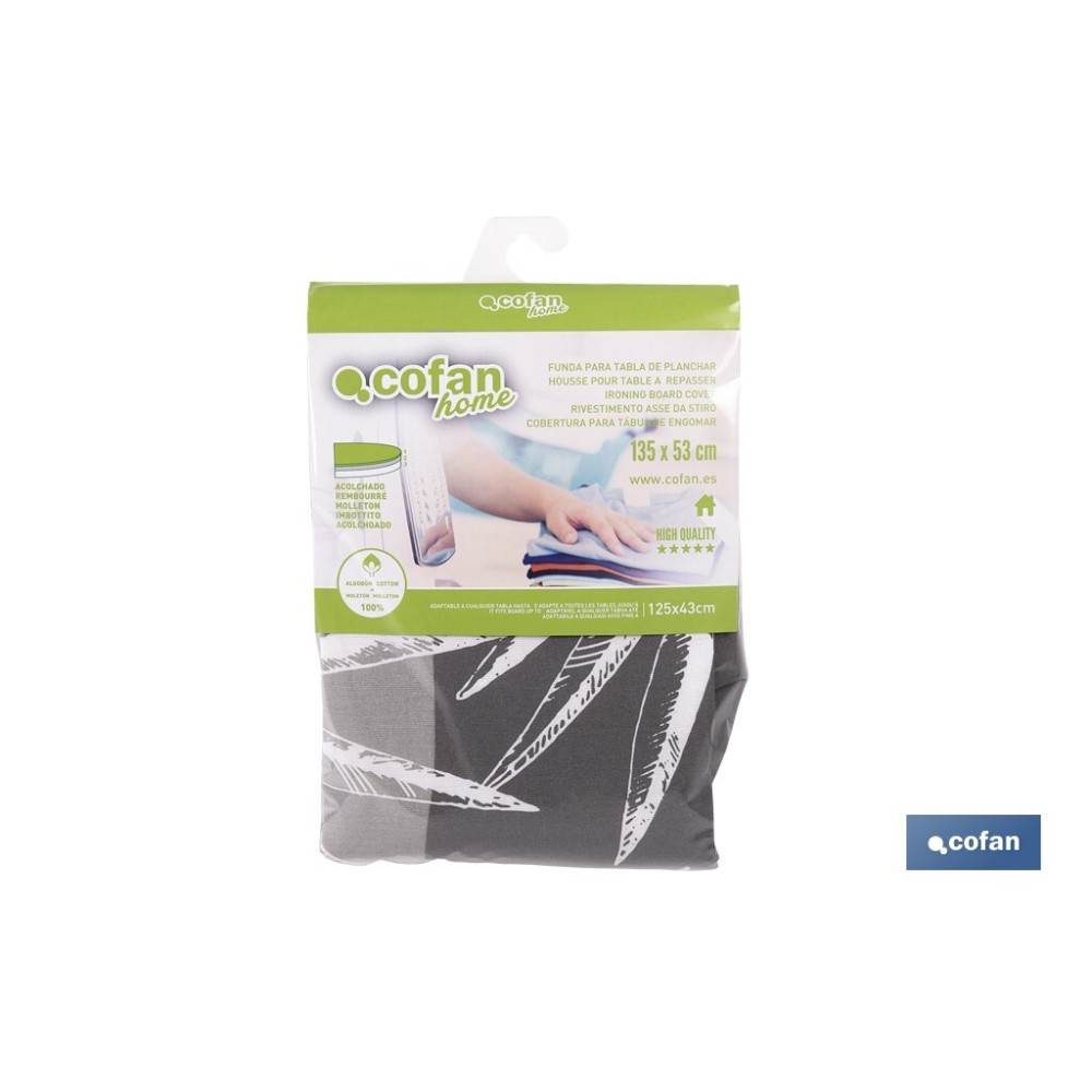 FUNDA ACOLCHADA PARA TABLA DE PLANCHAR 135 X 53 CM RAMAS GRIS BITONAL