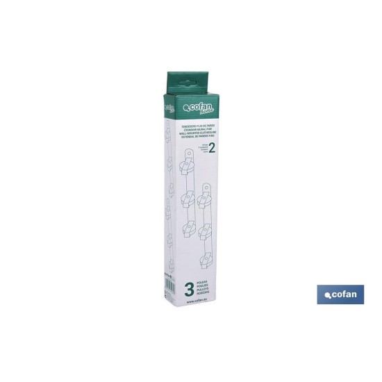 TENDEDERO FIJO DE PARED BLANCO DE DOS PIEZAS CON 3 POLEAS 31 X 6.5 X 2.5 CM