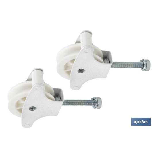 PACK 2 POLEAS PARA TENDEDERO COLOR BLANCO  ROLDANA 4 CM
