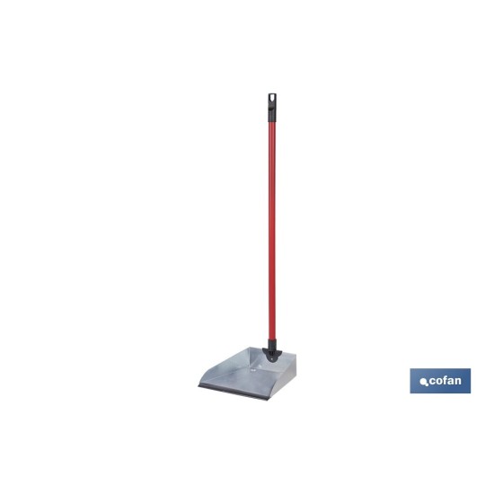 RECOGEDOR METÁLICO GALVANIZADO CON GOMA Y MANGO 83 X 24 CM