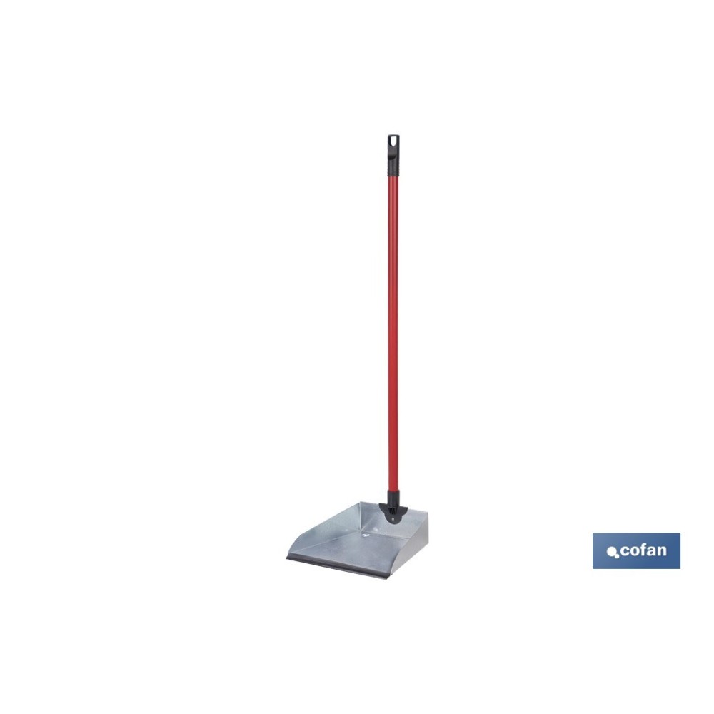 RECOGEDOR METÁLICO GALVANIZADO CON GOMA Y MANGO 83 X 24 CM