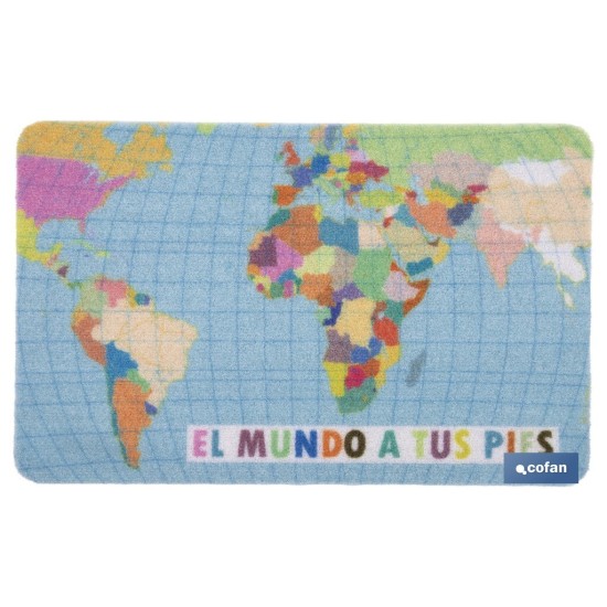 FELPUDO CON ESTAMPADO DIGITAL EL MUNDO 40 X 60 CM