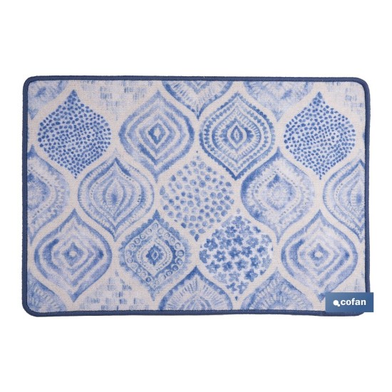 FELPUDO CON ESTAMPADO DIGITAL AZUL 50 x 70 CM