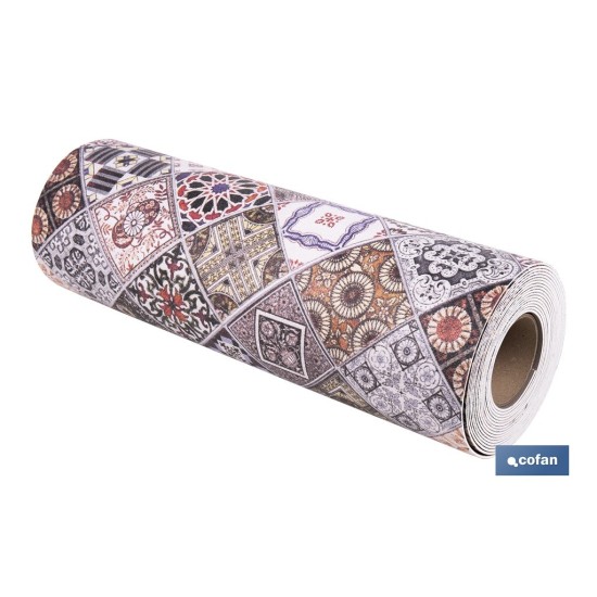 ROLLO DE ALFOMBRA VINÍLICA DISEÑO GEOMÉTRICO 84% VINILO 16% POLIÉSTER 52 CM X 20 M