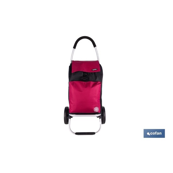 CARRO DE LA COMPRA NEGRO Y GRANATE PLEGABLE DE ALUMINIO CON 2 RUEDAS GRANDES 43 L