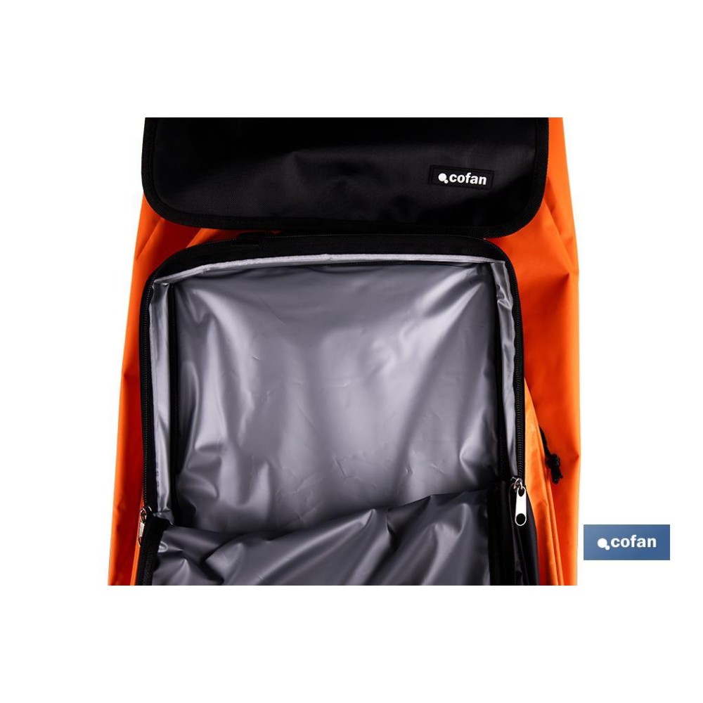 CARRO DE LA COMPRA NARANJA Y NEGRO ABATIBLE DE ALUMINIO CON 6 RUEDAS GIRATORIAS 53 L