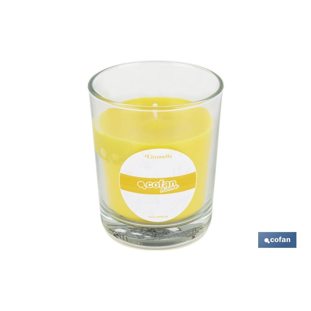 VELA AROMÁTICA DE CITRONELA EN VASO TRANSPARENTE 120 G