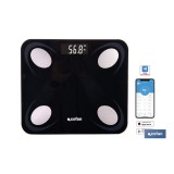 BÁSCULA DE BAÑO DIGITAL NEGRA CON PANTALLA LCD, USB Y MEDICIÓN IMC DE GRASA VISCERAL 30 X 26,5 X 2,2 CM