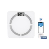 BÁSCULA DE BAÑO DIGITAL BLANCA CON PANTALLA LCD, USB Y MEDICIÓN IMC DE GRASA VISCERAL 30 X 30 X 2,2 CM